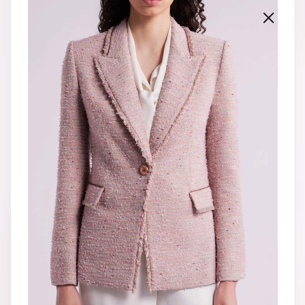 KOBI HALPERIN Fiorellie Fray Tweed Jacket With Chain Trim. Size M - Picture 2 of 16